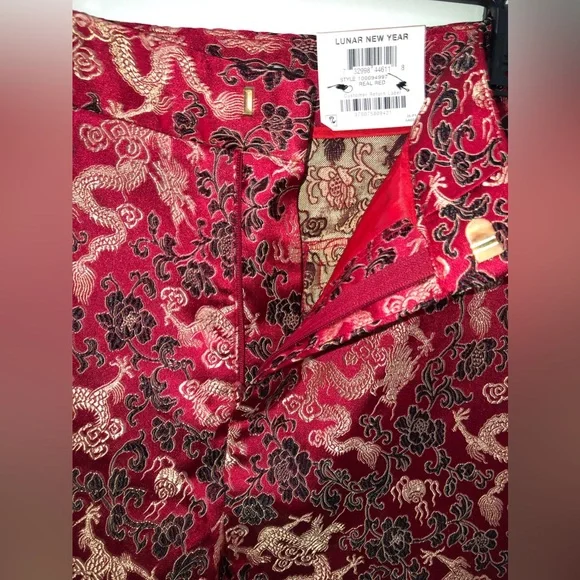 NWT Jacquard Skinny Cropped Pants in Red - Picture 2 of 7